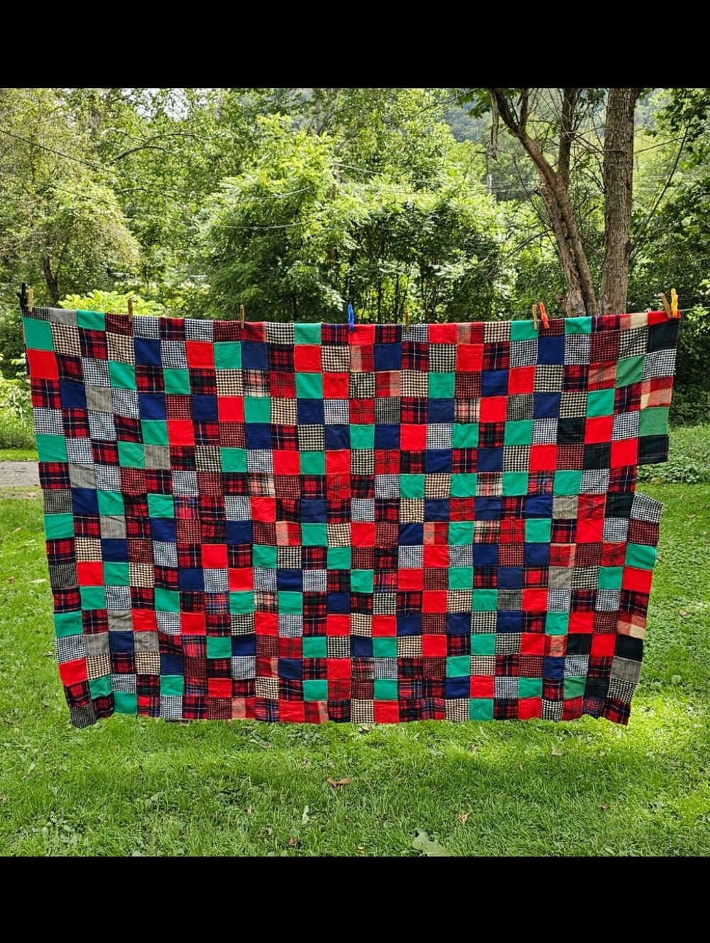 Hand-Pieced Vintage Wool Patchwork Quilt Top - Damaged Squares Cutter/Upcycle